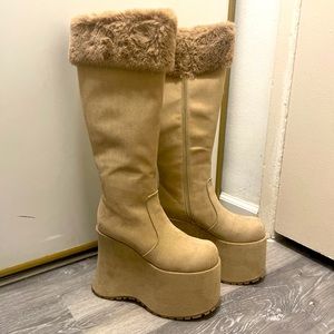 Dolls Kill Sandstorm Babe Knee High Platform Boots by Club Exx